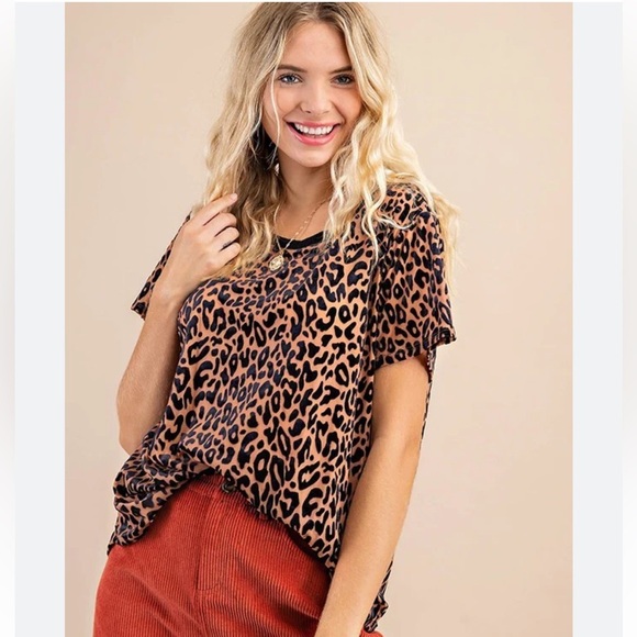 Kori America Leopard Print Short Sleeve Top Size Med - Picture 1 of 5